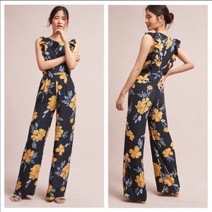 NWT Anthropologie paper crown floral jumpsuit 2P